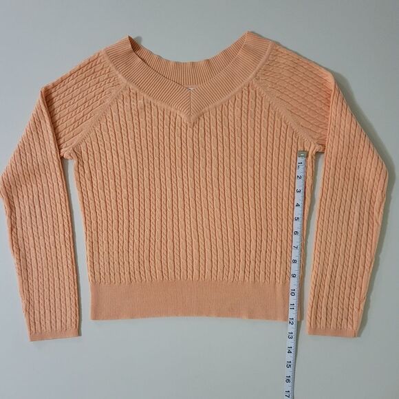 Talbots Peach V-neck Long Sleeve Cable Stitch Pullover Sweater - Picture 5 of 12